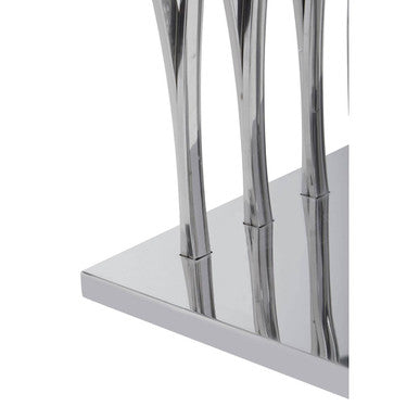 Black Marble Top Console Table with Intricate Silver Base, Arenza