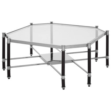 Silver and Black Metal Coffee Table with Clear Tempered Glass Top, Allessi