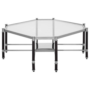 Silver and Black Metal Coffee Table with Clear Tempered Glass Top, Allessi