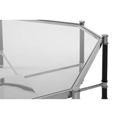 Silver and Black Metal Coffee Table with Clear Tempered Glass Top, Allessi