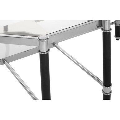 Silver and Black Metal Coffee Table with Clear Tempered Glass Top, Allessi