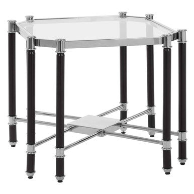 Silver and Black Chrome Finish End Table with Clear Tempered Glass Top, Allessi