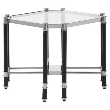 Silver and Black Chrome Finish End Table with Clear Tempered Glass Top, Allessi