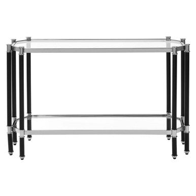 Silver and Black Chrome Finish Console Table with Clear Tempered Glass Top, Allessi
