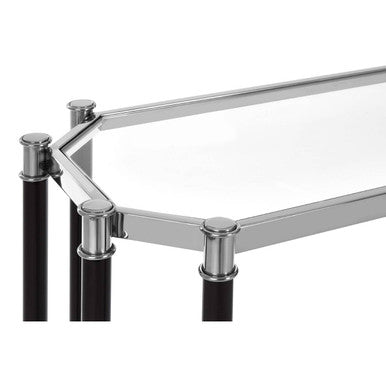 Silver and Black Chrome Finish Console Table with Clear Tempered Glass Top, Allessi
