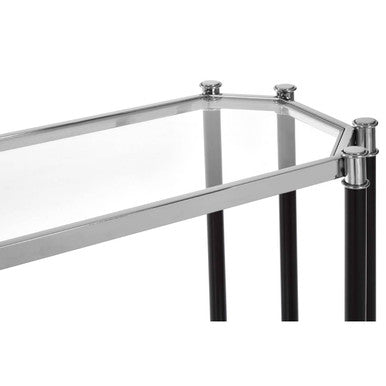 Silver and Black Chrome Finish Console Table with Clear Tempered Glass Top, Allessi