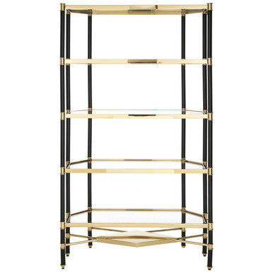 Allessi Champagne Stainless Steel 5 Tier Glass Shelf Unit with Black Frame