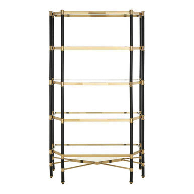 Allessi Champagne Stainless Steel 5 Tier Glass Shelf Unit with Black Frame