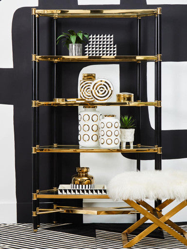 Allessi Champagne Stainless Steel 5 Tier Glass Shelf Unit with Black Frame