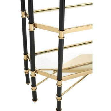Allessi Champagne Stainless Steel 5 Tier Glass Shelf Unit with Black Frame