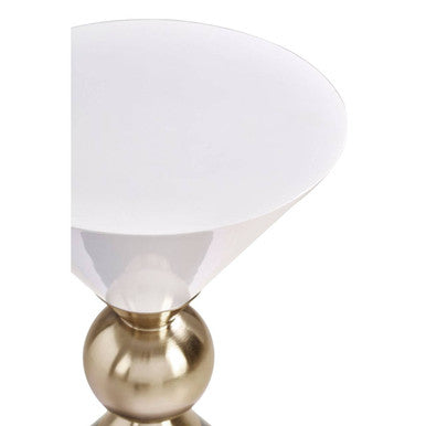 Gold and Black Metal Angular Side Table with White and Black Top and Rounded Base, Martini