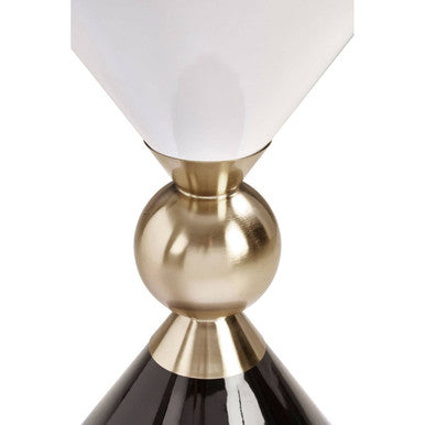 Gold and Black Metal Angular Side Table with White and Black Top and Rounded Base, Martini