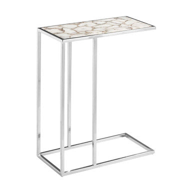White and Silver Finish Semi-Precious Agate Side Table with Banded Pattern | Vita