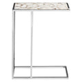 White and Silver Finish Semi-Precious Agate Side Table with Banded Pattern | Vita