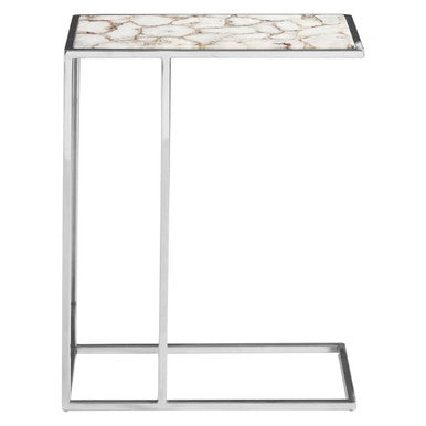 White and Silver Finish Semi-Precious Agate Side Table with Banded Pattern | Vita
