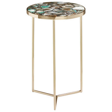 Gold and Assorted Warm Metallic Frame Agate Round Side Table, Vita