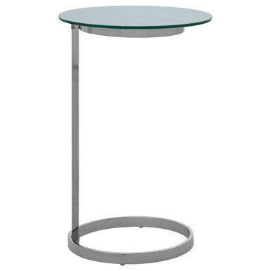Silver Open Circular Base End Table with White Marble Effect Top, Oria
