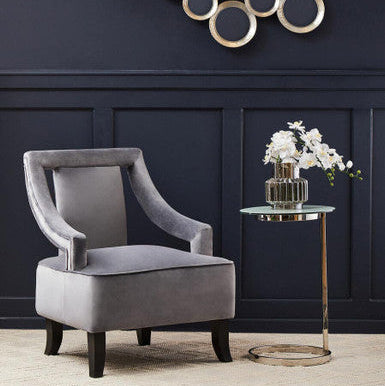 Silver Open Circular Base End Table with White Marble Effect Top, Oria