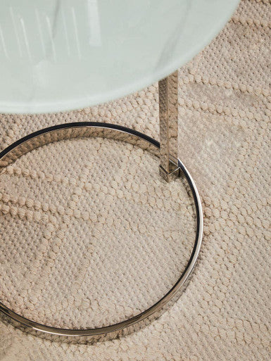 Silver Open Circular Base End Table with White Marble Effect Top, Oria