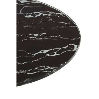 Gold Open Circular Base End Table with Black Marble Effect Glass Top, Oria