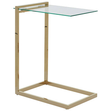Gold Warm Metallic Finish End Table with Clear Tempered Glass Top, Oria