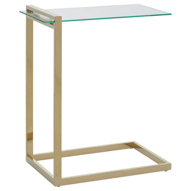 Gold Warm Metallic Finish End Table with Clear Tempered Glass Top, Oria