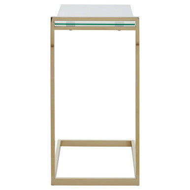 Gold Warm Metallic Finish End Table with Clear Tempered Glass Top, Oria