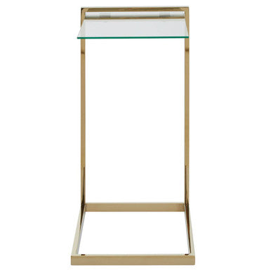 Gold Warm Metallic Finish End Table with Clear Tempered Glass Top, Oria