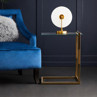 Gold Warm Metallic Finish End Table with Clear Tempered Glass Top, Oria