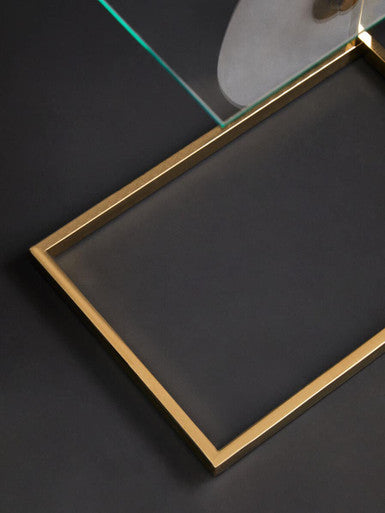 Gold Warm Metallic Finish End Table with Clear Tempered Glass Top, Oria