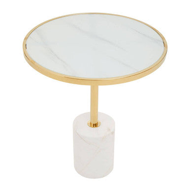 Gold Frame T-Shape End Table with White Marble Top | Oria