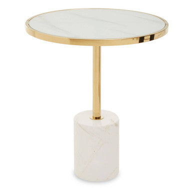 Gold Frame T-Shape End Table with White Marble Top, Oria