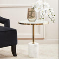 Gold Frame T-Shape End Table with White Marble Top | Oria
