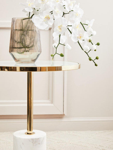 Gold Frame T-Shape End Table with White Marble Top | Oria
