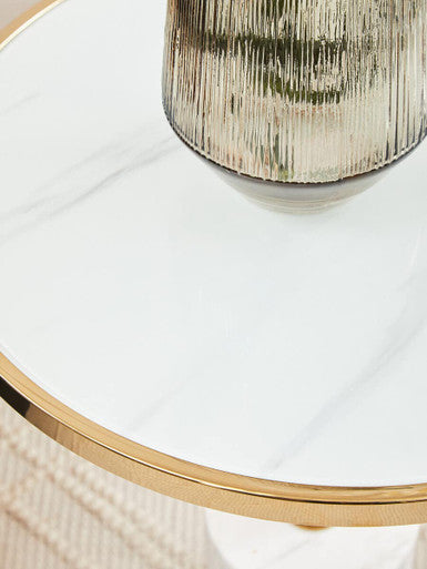 Gold Frame T-Shape End Table with White Marble Top, Oria