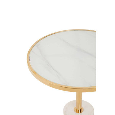 Gold Frame T-Shape End Table with White Marble Top | Oria