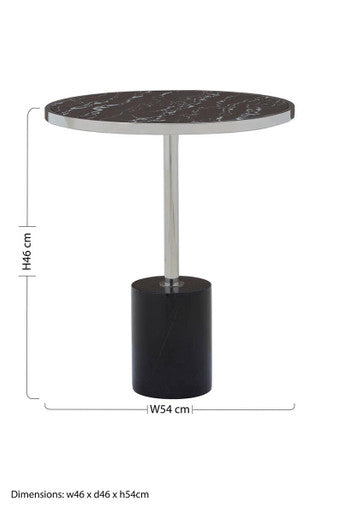 Silver Frame T-Shape End Table with Black Marble Top, Oria
