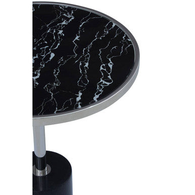 Silver Frame T-Shape End Table with Black Marble Top, Oria