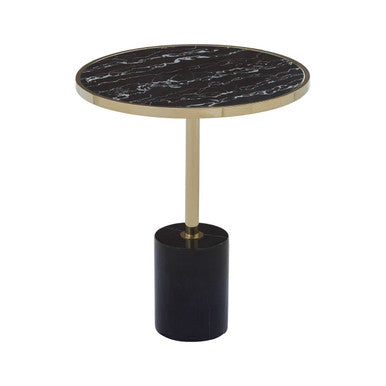 Gold Frame T-Shape End Table with Black Marble Top | Oria