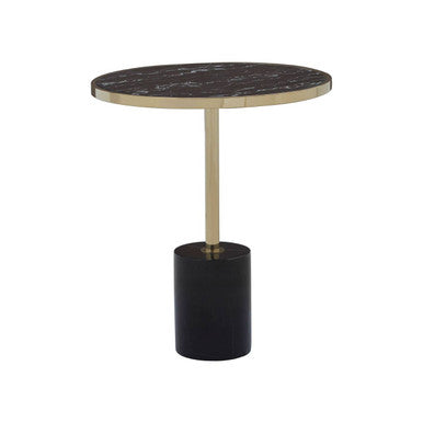 Gold Frame T-Shape End Table with Black Marble Top, Oria