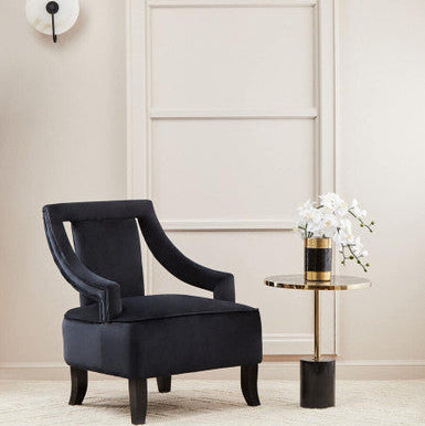 Gold Frame T-Shape End Table with Black Marble Top | Oria