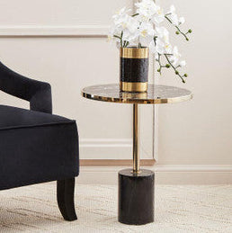 Gold Frame T-Shape End Table with Black Marble Top | Oria