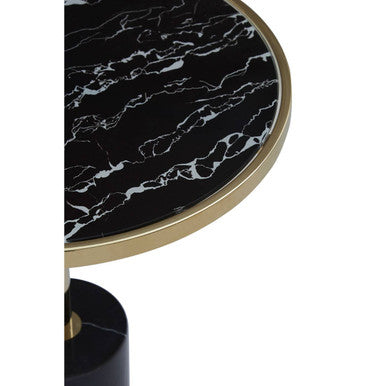 Gold Frame T-Shape End Table with Black Marble Top | Oria