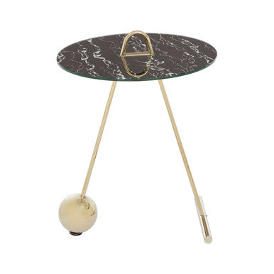 Black Marble Effect Top End Table with Gold Splayed Legs, Oria