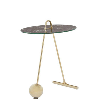 Black Marble Effect Top End Table with Gold Splayed Legs, Oria
