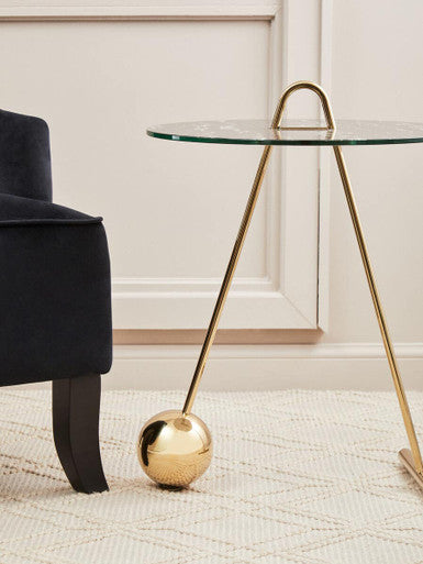 Black Marble Effect Top End Table with Gold Splayed Legs, Oria