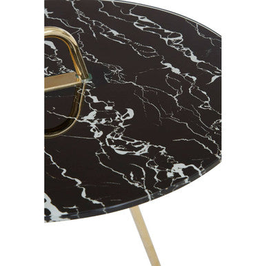 Black Marble Effect Top End Table with Gold Splayed Legs, Oria