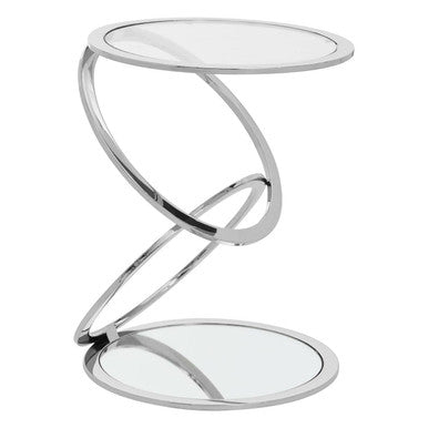 Silver Finish Rings Shaped Base End Table with Clear Glass Top, Oria