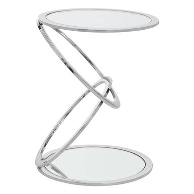 Silver Finish Rings Shaped Base End Table with Clear Glass Top, Oria