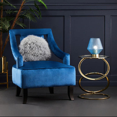 Gold Finish Rings Shaped Base End Table with Clear Glass Top, Oria